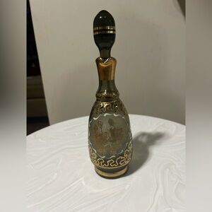 Vintage Czech art Gold and Black Decorative cruet Bottle
